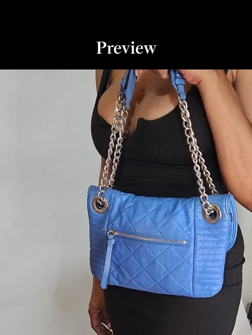 Aimee Kestenberg Light Blue Leather Quilted Chain-Handle Shoulder Bag